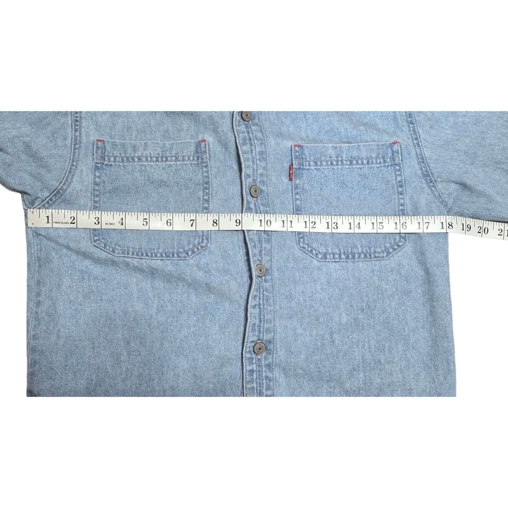 Vintage Levis Denim Shirt Button Up Long Sleeve Light Wash Sz S 8-10 Red Tab - Picture 9 of 11